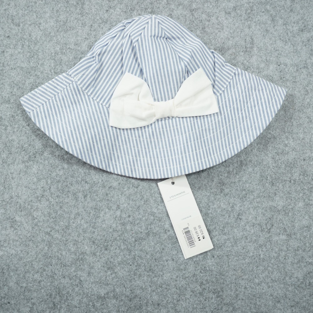 Janie and Jack Baby Girls Blue White Striped Bow Bucket Sun Hat 3-6 Months NWT